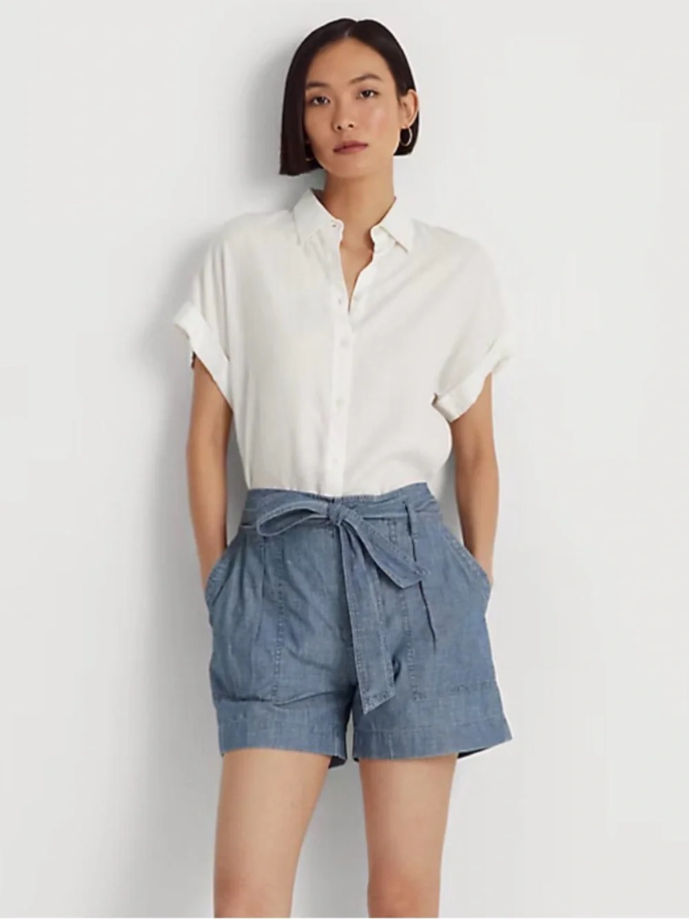 NWT Lauren Ralph Lauren Chambray Paperbag Shorts Size 8